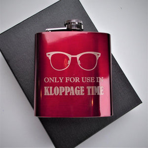 "Kloppage Time" Stainless Steel 6 ounce Hip Flask made for you by Custom Gift Studio at Cheshire Oaks