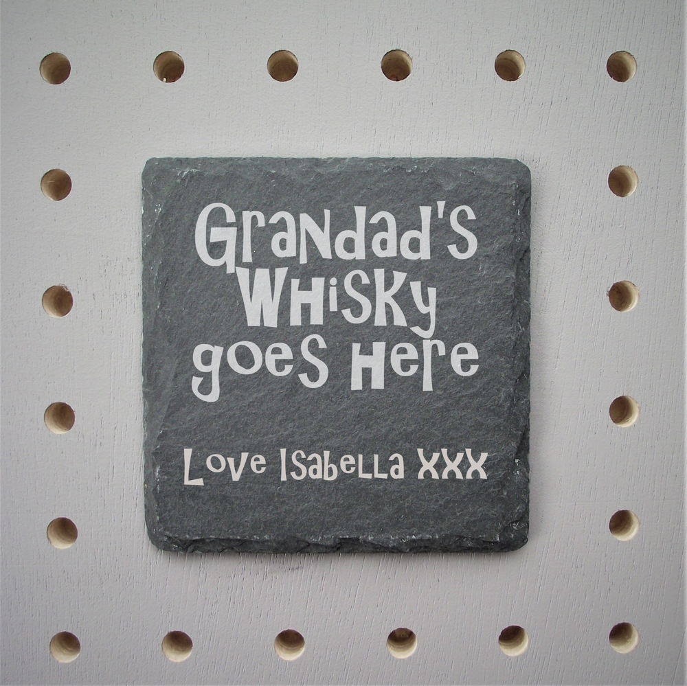Personalised 'Grandad's' Slate Square Drinks Coaster made for you by Custom Gift Studio at Cheshire Oaks