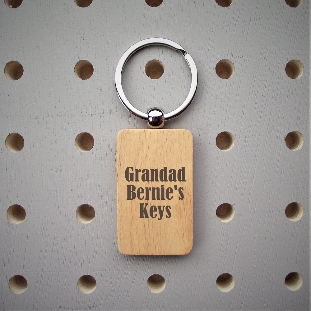 Personalised 'Grandads' Wooden Keyring (rectangular fob) made for you by Custom Gift Studio at Cheshire Oaks