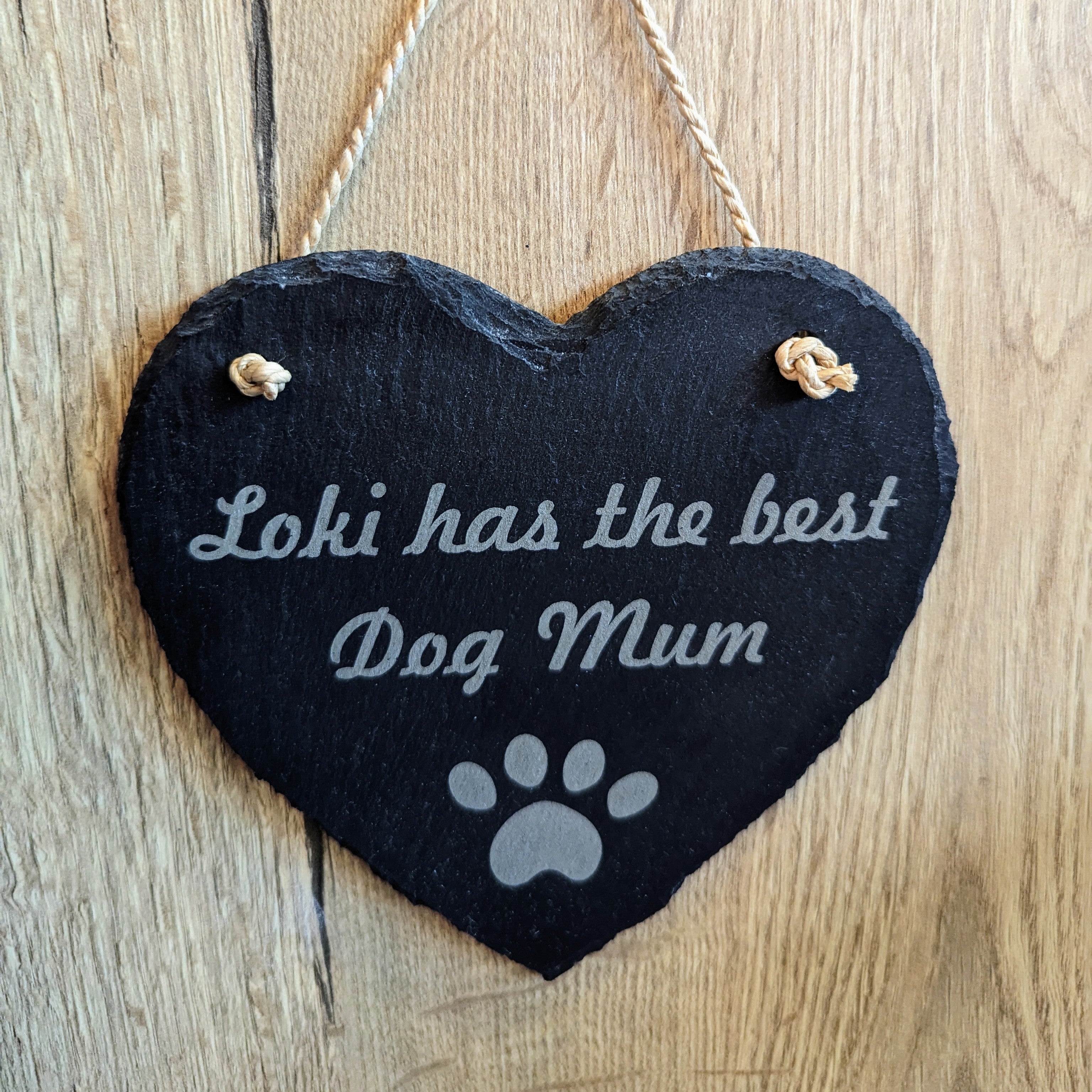 Personalised Dog Mum Hanging Heart Slate Sign