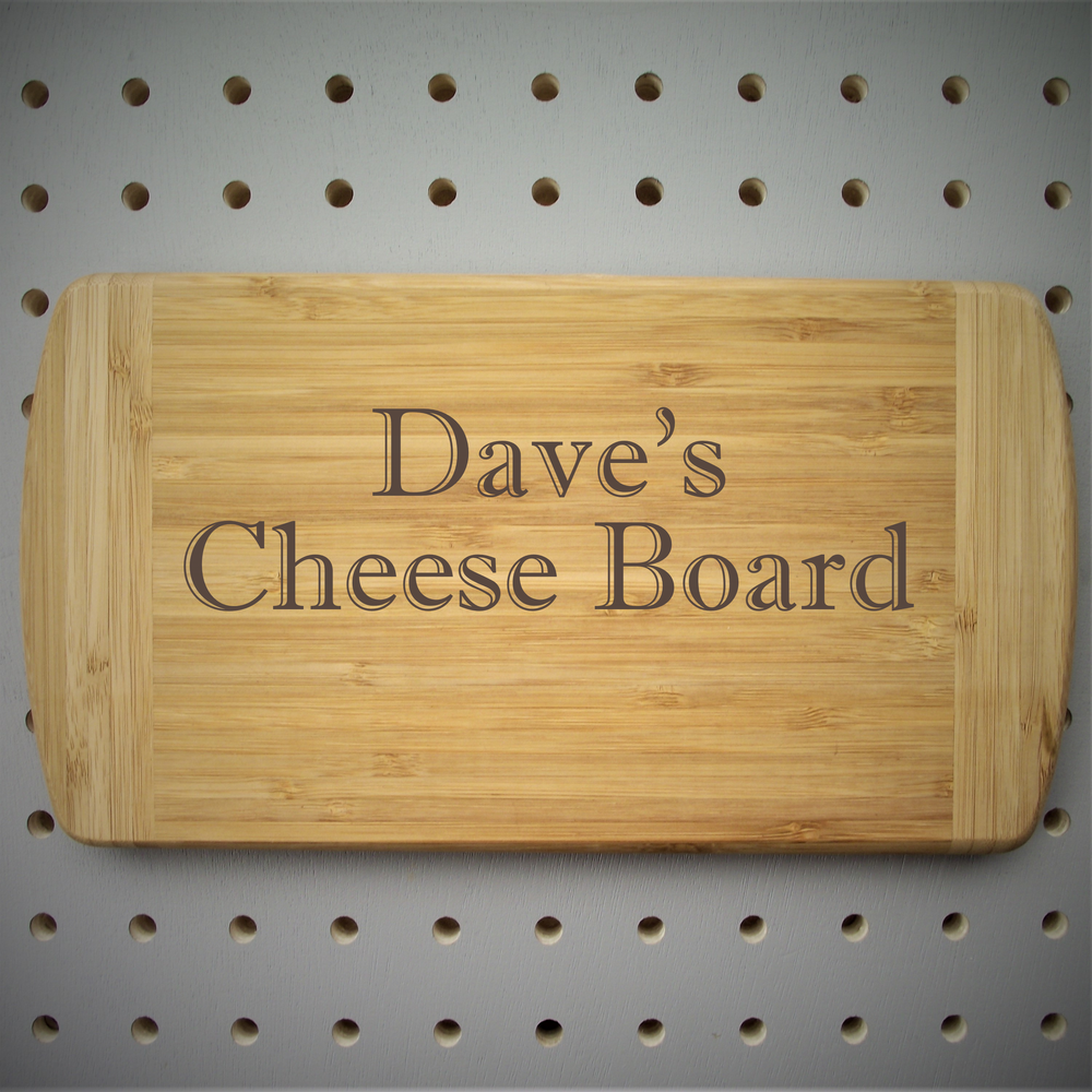 Personalised Bamboo Cheese Board made for you by Custom Gift Studio at Cheshire Oaks