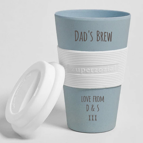 Personalised 'Dad's Brew' Bamboo Fibre Travel Drink Mug made for you by Custom Gift Studio at Cheshire Oaks
