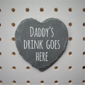 Personalised 'Dads' Slate Heart Drinks Coaster made for you by Custom Gift Studio at Cheshire Oaks