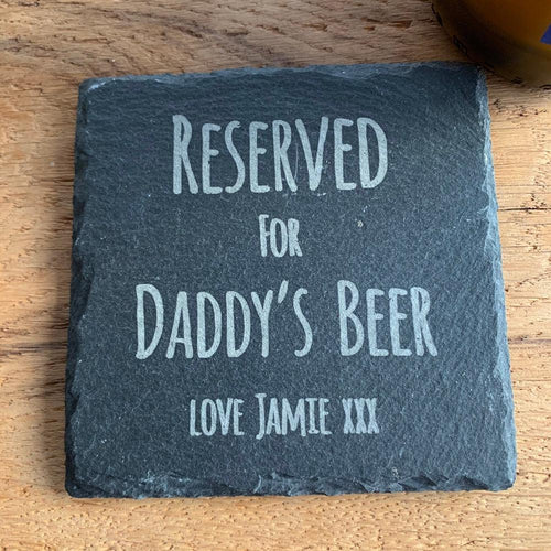 Personalised 'Dad's' Slate Square Drinks Coaster made for you by Custom Gift Studio at Cheshire Oaks