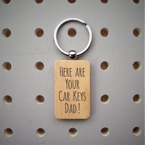 Personalised 'Dads' Wooden Keyring (rectangular fob) made for you by Custom Gift Studio at Cheshire Oaks