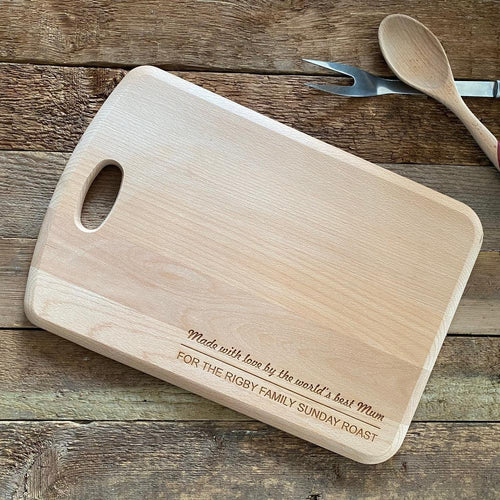 Personalised 'Family Roast' Beech Chopping Board made for you by Custom Gift Studio at Cheshire Oaks