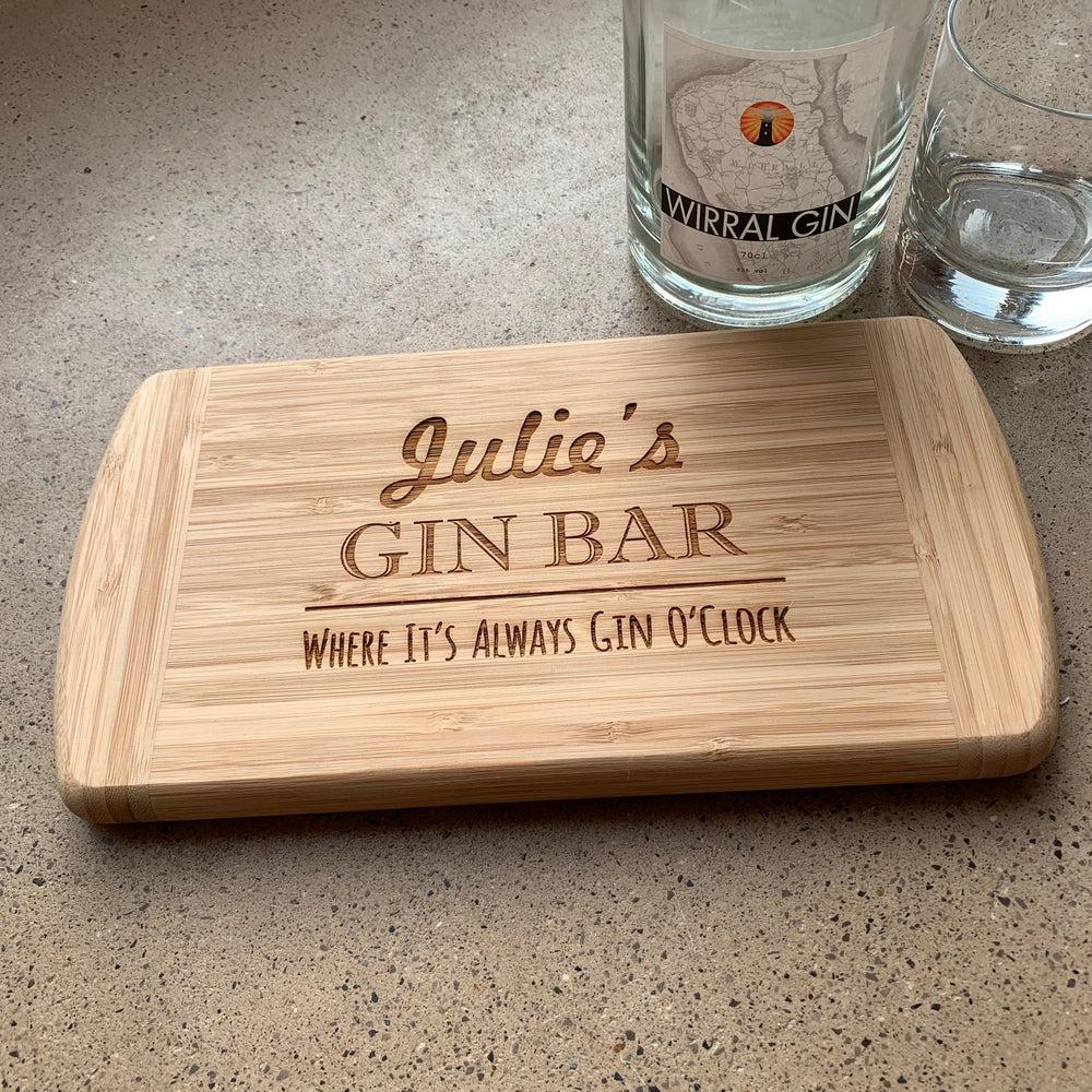 Personalised Gin Bar Bamboo Chopping Board made for you by Custom Gift Studio at Cheshire Oaks