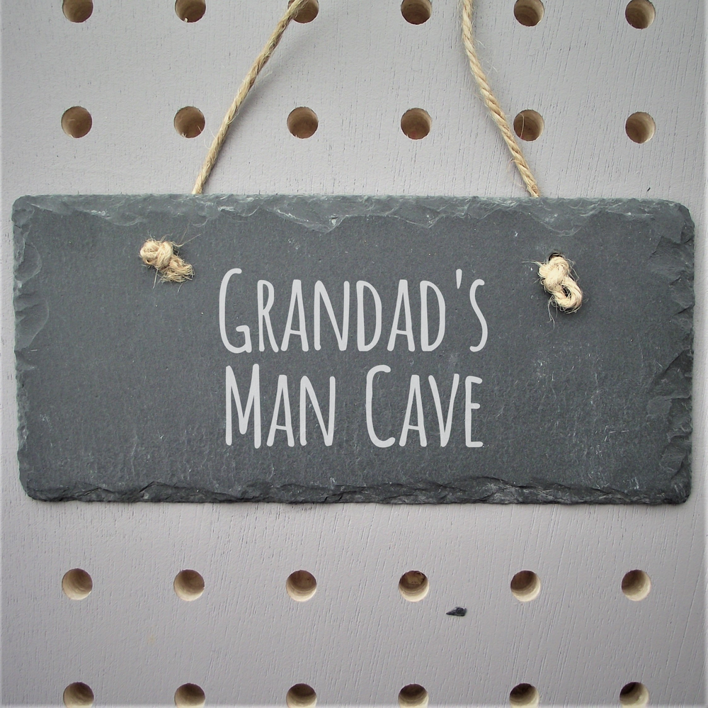 Personalised 'Grandads' 18cm Slate Hanging Rectangular Sign made for you by Custom Gift Studio at Cheshire Oaks