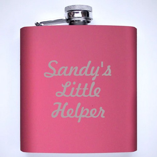 Personalised 'Little Helper' Stainless Steel Hip Flask made for you by Custom Gift Studio at Cheshire Oaks