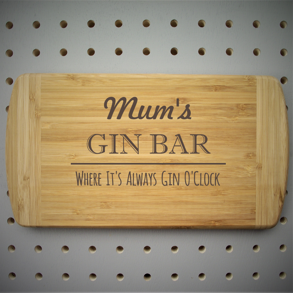 Personalised 'Mums' Gin Bar Bamboo Chopping Board made for you by Custom Gift Studio at Cheshire Oaks