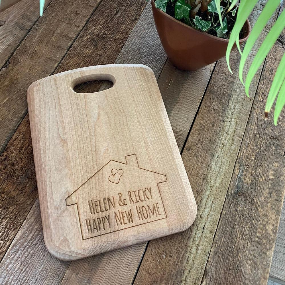Personalised 'New Home' Beech Chopping Board made for you by Custom Gift Studio at Cheshire Oaks